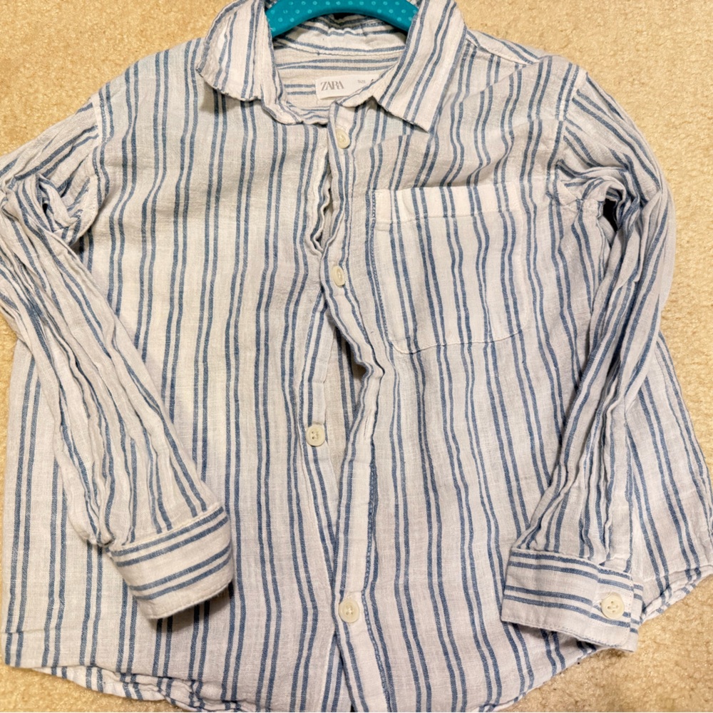 Zara Kids Blue and White Striped Shirt
